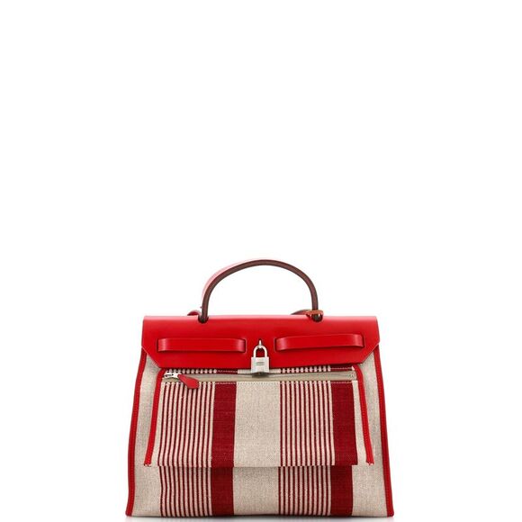 Hermes Herbag Zip H Vibration Toile and Leather 31 Neutral, Red, Multicolor - Picture 4 of 9